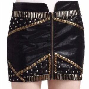 5/48 SAKS FIFTH Avenue Studded Faux leather Mini Skirt Front Zipper Size 2 NWT